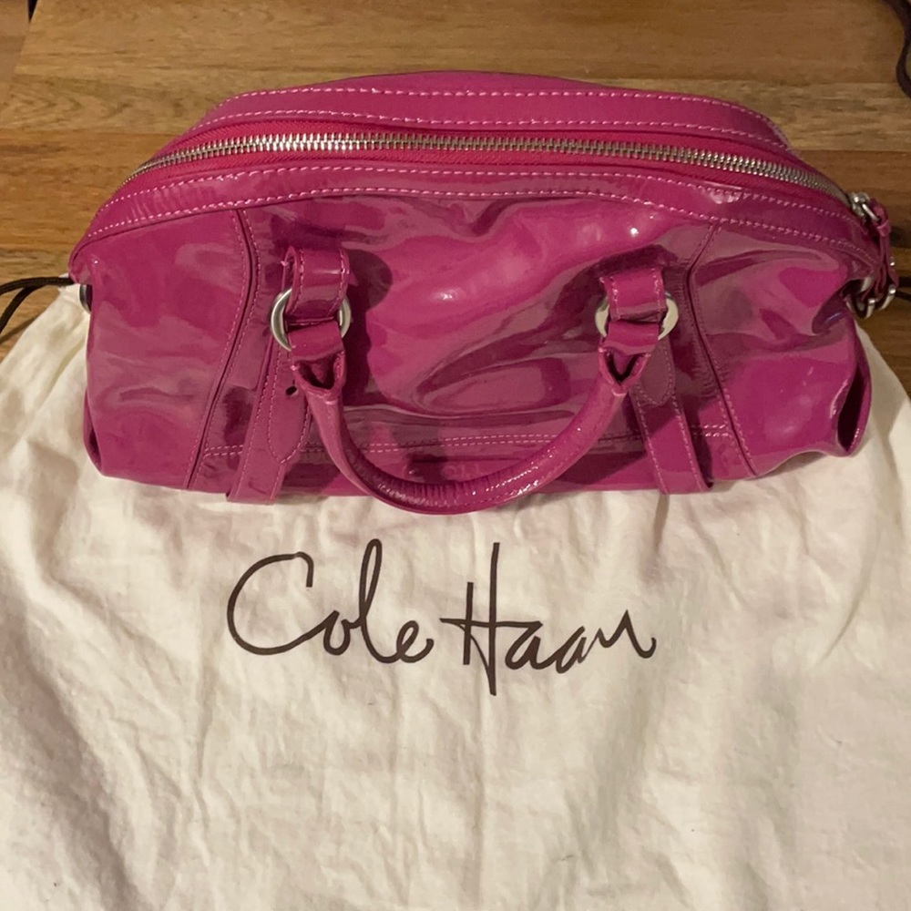 Cole Haan Small Dome Satchel Purse Patent Fuschia